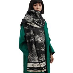 1367 Warm Scarf Cashmere Shawl Women Artistic Landscape Painting Reversible